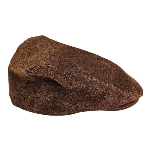 Vintage Eddie Bauer Suede Leather Ascot / Cabbie / Newsboy Cap Hat Brown L / XL - Picture 5 of 9